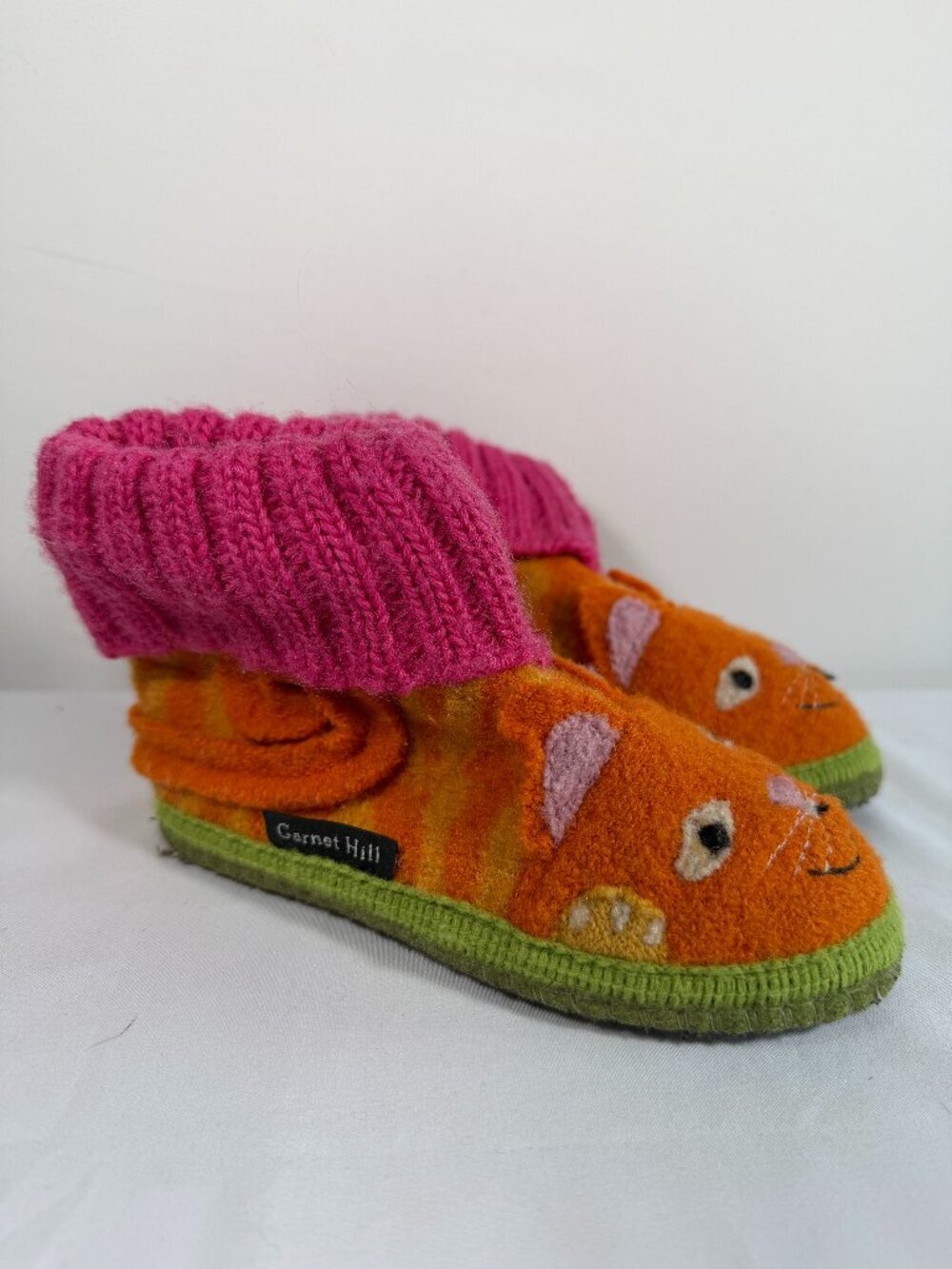 Kids GARNET HILL Boiled Wool Ginger Cat Slipper Boots Sz 8 - Picture 2 of 9